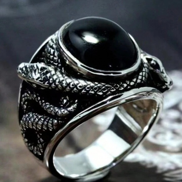 Black Silver plated Men's Snake Ring sz9 - Picture 1 of 5